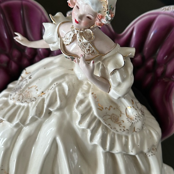 Charming Porcelain Angel Figurine - Cream and Purple